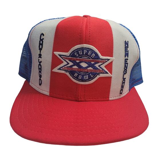 Vtg Superbowl XX Chicago Bears vs Patriots lucky stripe AJD trucker hat cap - Picture 1 of 5